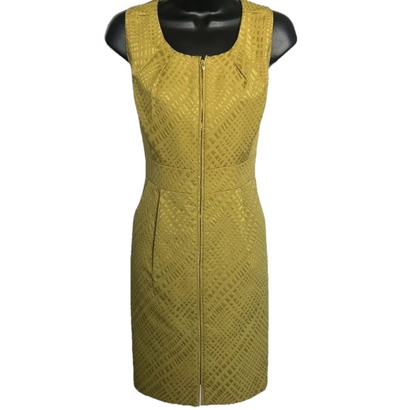 TAHARI ASL Women’s Zip Front Sheath Dress Size 8 P Mustard Gold - Picture 2 of 16